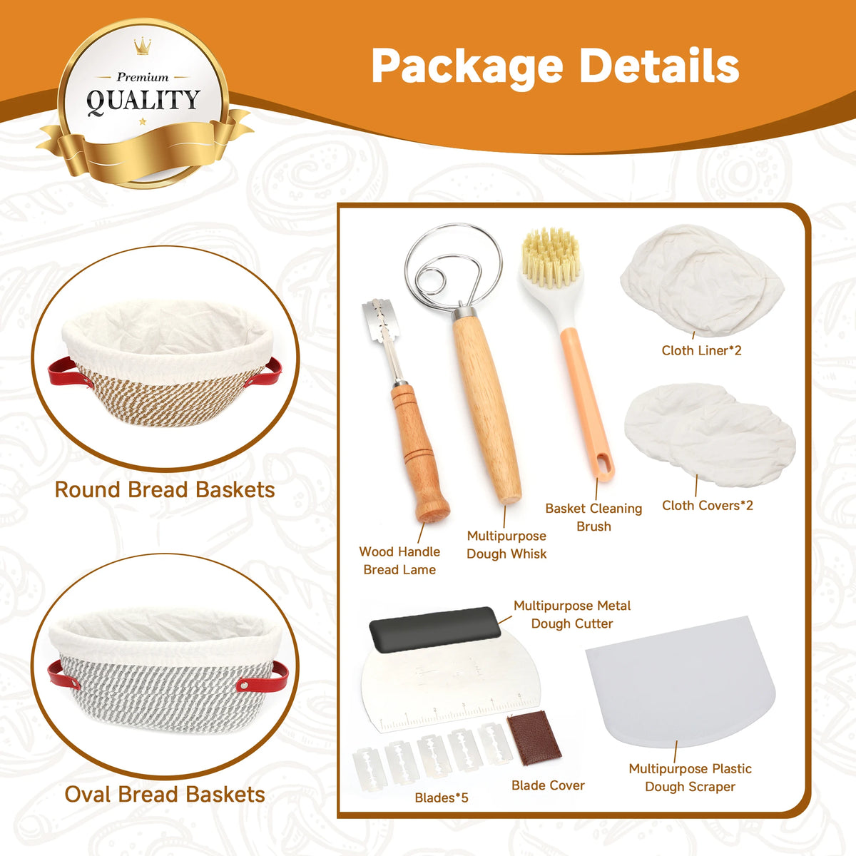 Bread Proofing Basket Set With Banneton Baskets And Lame