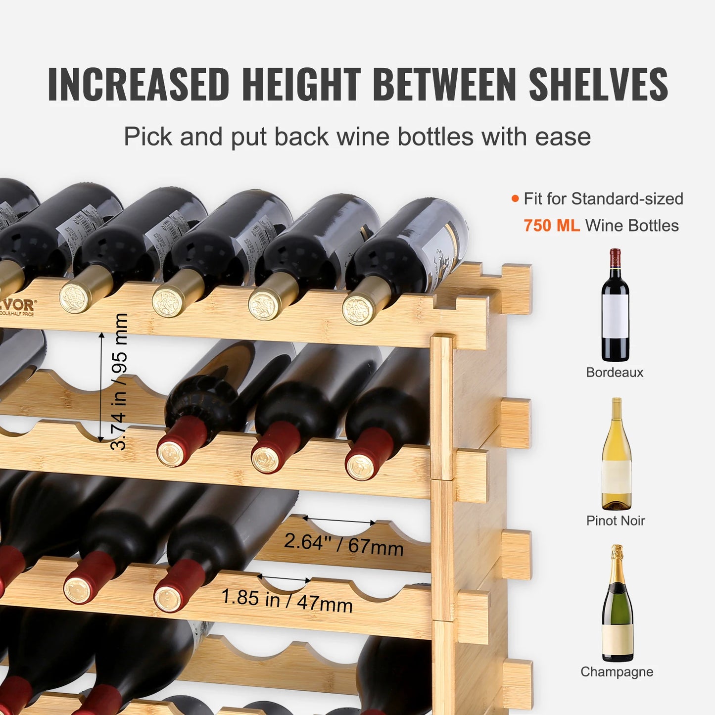 SucceBuy 8-Tier Bamboo Stackable Wine Rack Free Standing