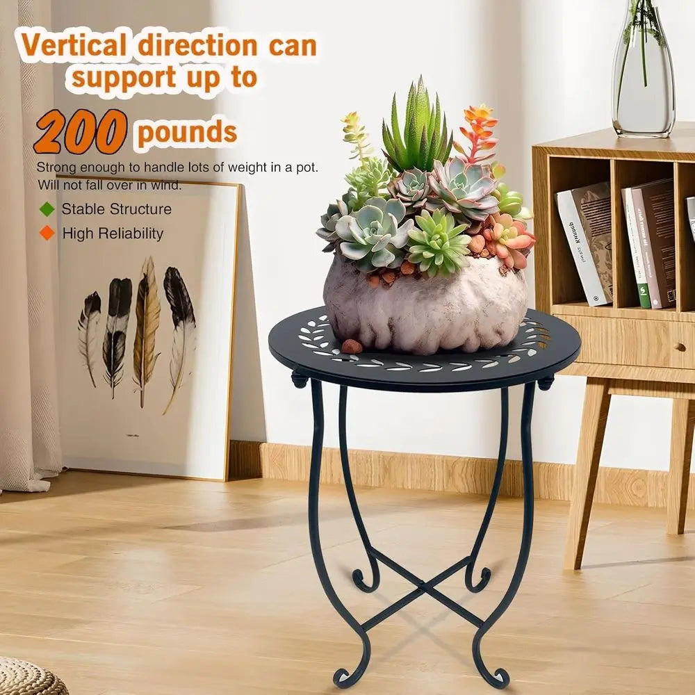 Metal Round Side Table, 2 Pack 14 Inch Outdoor Side Table, Weather Resistant Black Metal Patio Balcony Yard Garden, Plant Stand