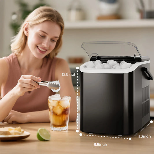 Compact Countertop Ice Maker Quickly Producing Bullet Ice Cubes