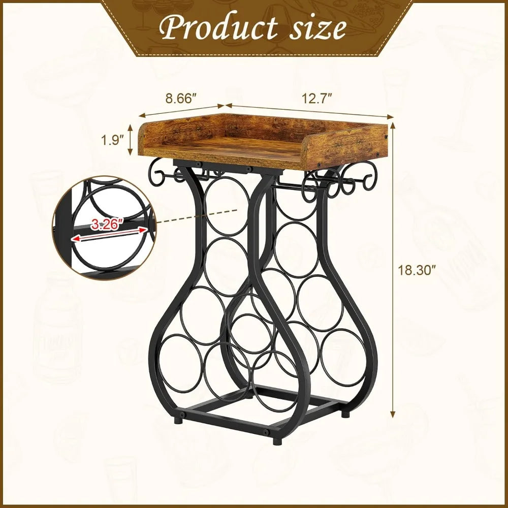 Compact Countertop Wine Rack with Glass Holder and Storage Shelf for Kitchen Bar
