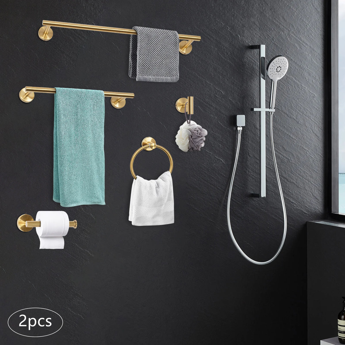 10 Piece Gold Bathroom Hardware Set Electroplated Stainless Steel Each 5kg Load Wall Mount Stainless Bath Accessory Kit Electroplated Towel Storage Fixture Pack For Home Bathroom Hotel Spa