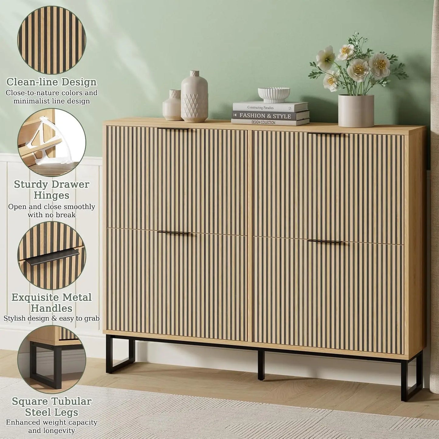 Shoe Cabinet Storage with 4 Flip Drawers, Narrow Hidden Shoe Organizer Cabinet for Entryway, Modern Freestanding, Customized