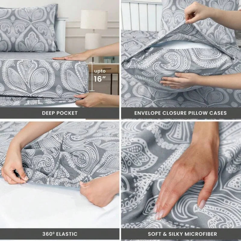 6-Piece Paisley Bed Sheets High GSM Brushed Microfiber Sheets.