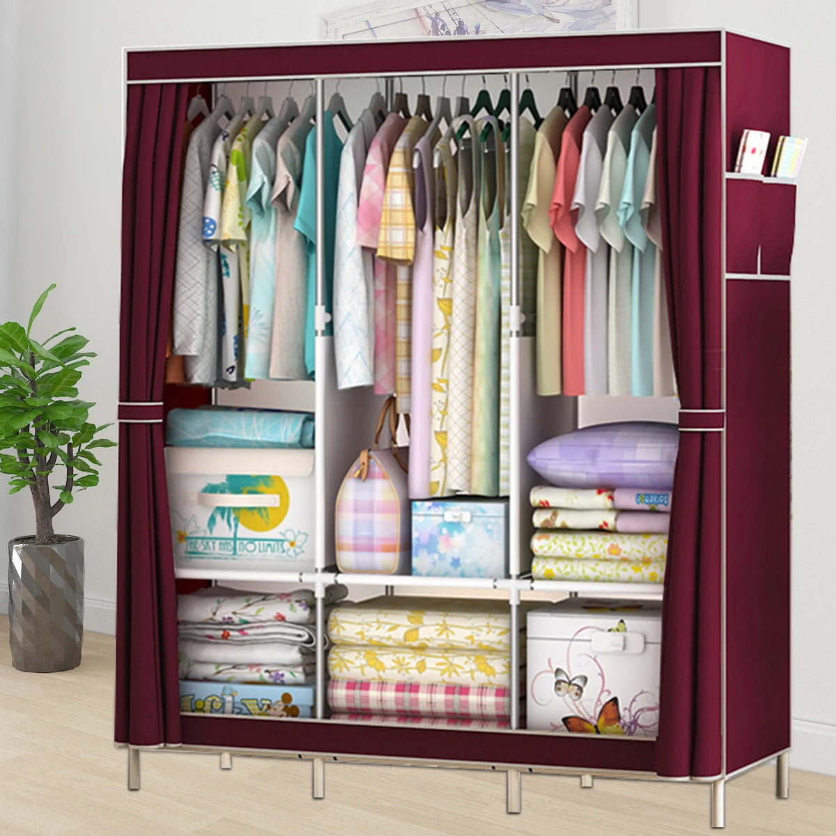 Portable Closet Wardrobe Storage Rack Fabric Organizer Dustproof