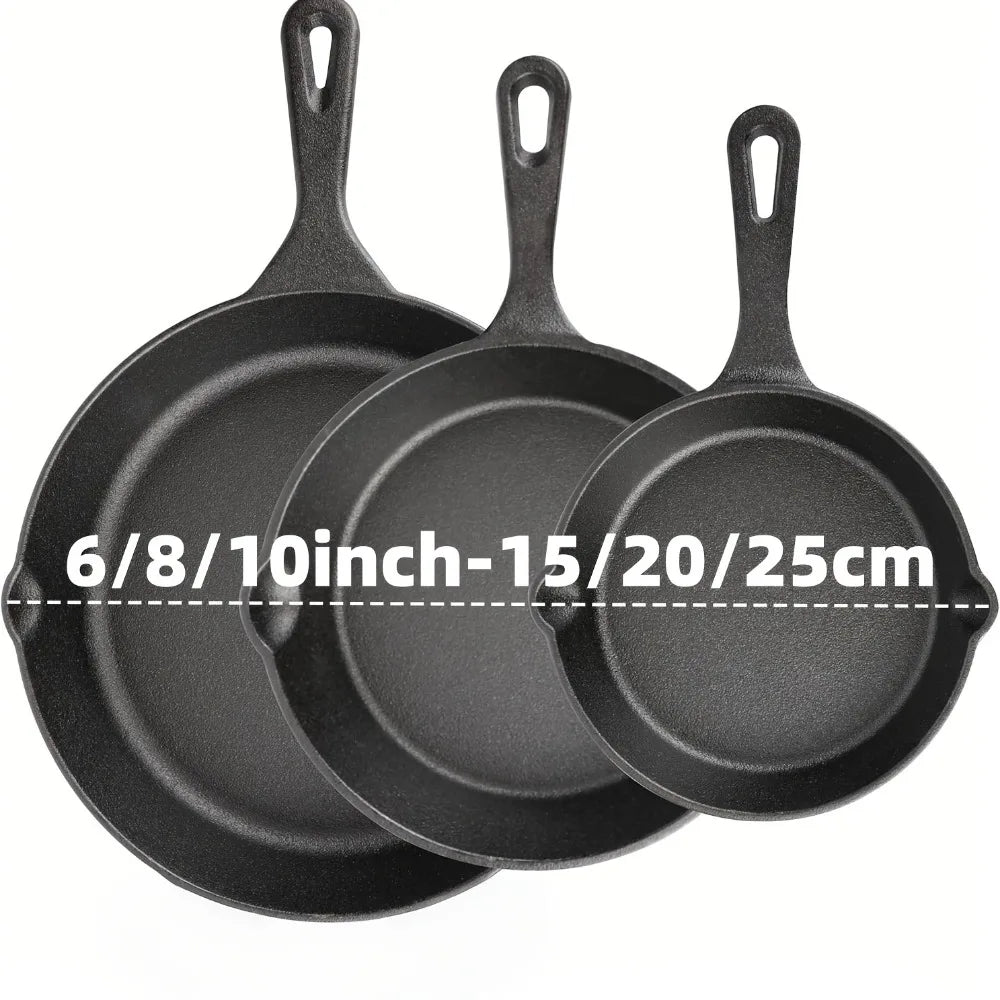 AEDG 3 Piece Cast Iron Skillet Set Preseasoned Pans