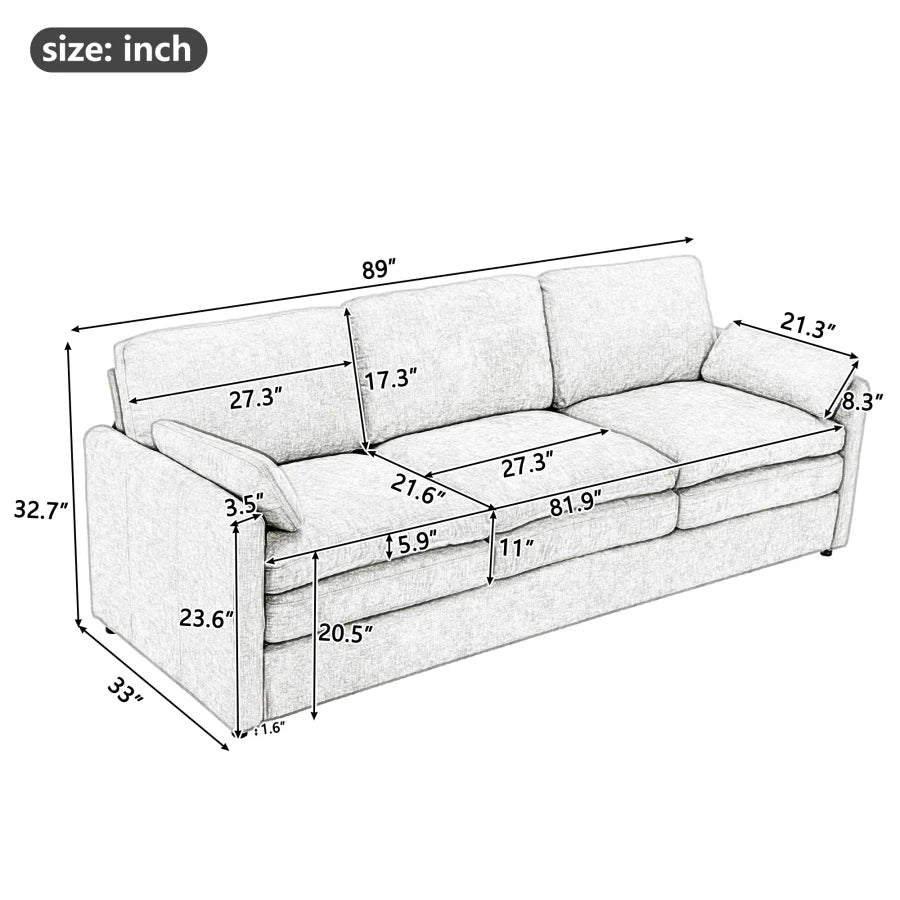 89" Cozy Upholstered 3-seater Sofa Oversized Comfy Cloud Sofa Double Cushion 3-seater Sofa Plush Cushion Sofa Couch for Living