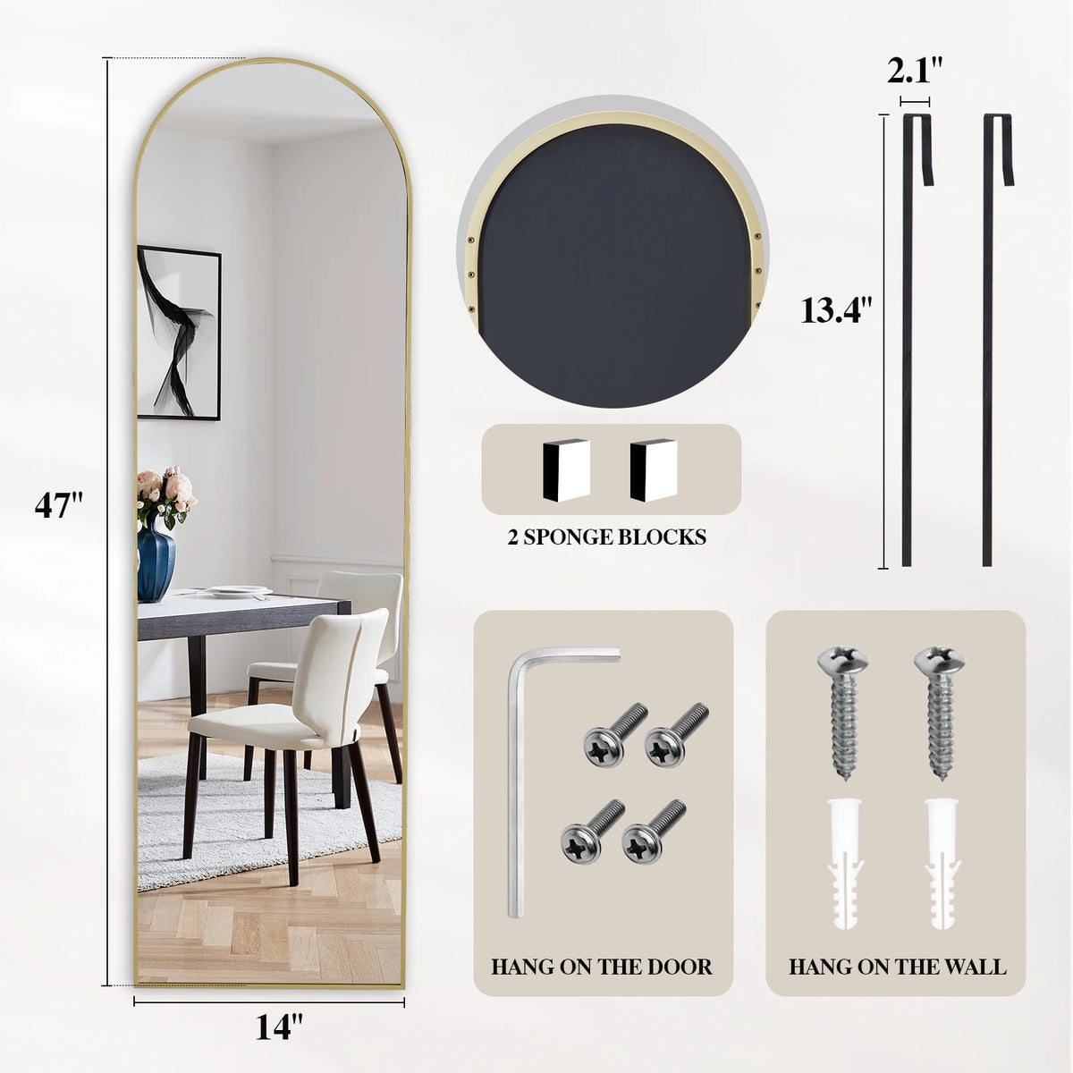 MCQ Premium Arched Full Length Wall Mounted Vanity Mirror