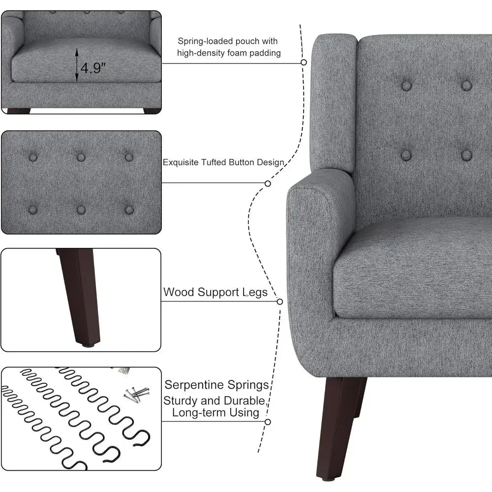Linen Fabric Living Room Chairs, Accent Armchair, Button-Tufted Upholstered Comfortable Reading Sofas, Vanity Chairs (Set of 2,
