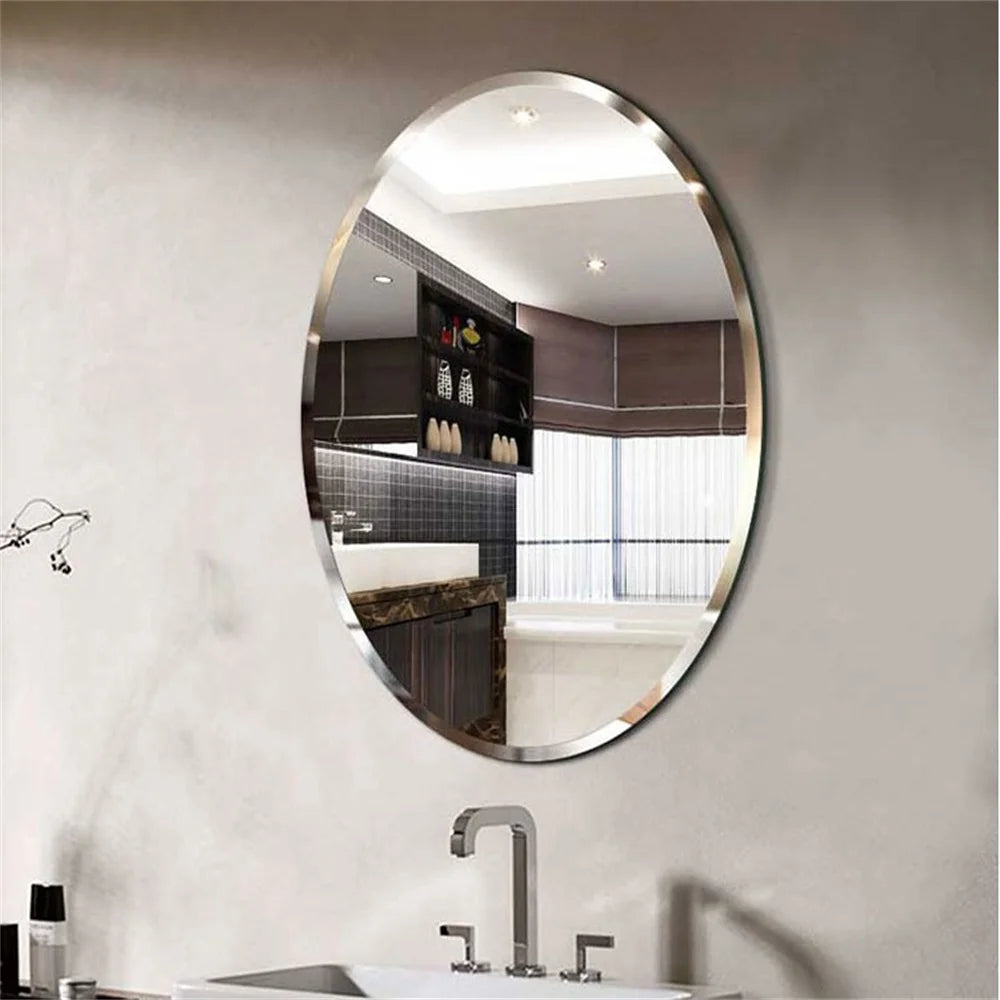 Wisfor Modern Frameless Oval Wall Mirror Beveled Edge Bathroom Vanity