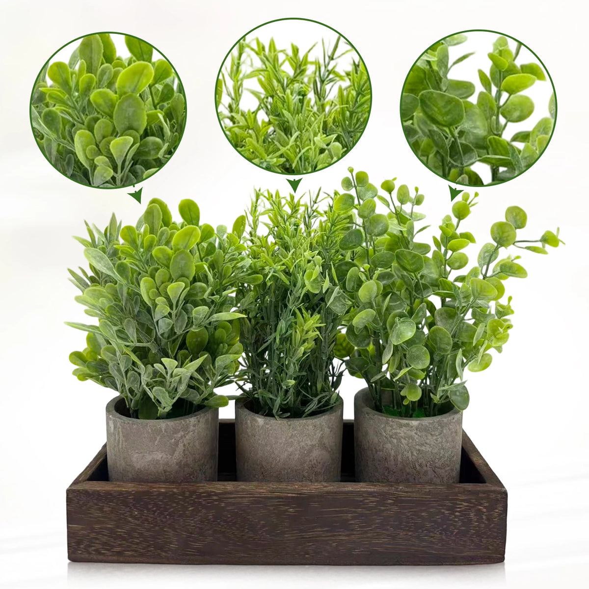 3-Piece Artificial Babys Breath Gypsophila Plant Flowers Set, Paper Pulp Pots with Galvanized Metal Bucket & Wooden Tray, Faux Greenery Dining Room Table Centerpiece for Kitchen, Coffee Table
