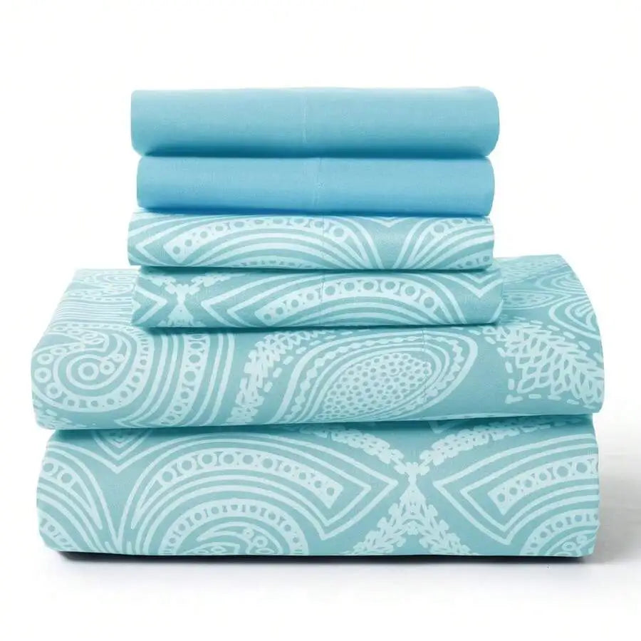 6-Piece Paisley Bed Sheets High GSM Brushed Microfiber Sheets.