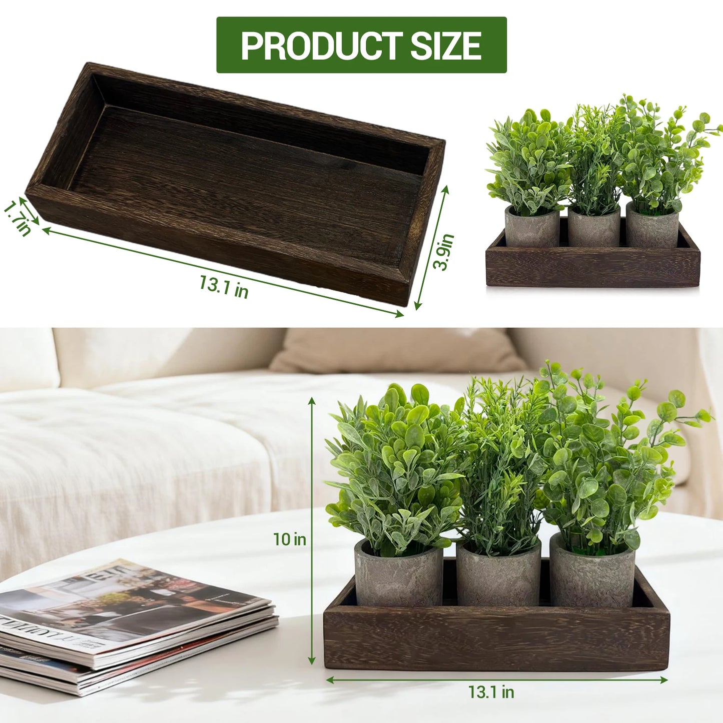 3-Piece Artificial Babys Breath Gypsophila Plant Flowers Set, Paper Pulp Pots with Galvanized Metal Bucket & Wooden Tray, Faux Greenery Dining Room Table Centerpiece for Kitchen, Coffee Table