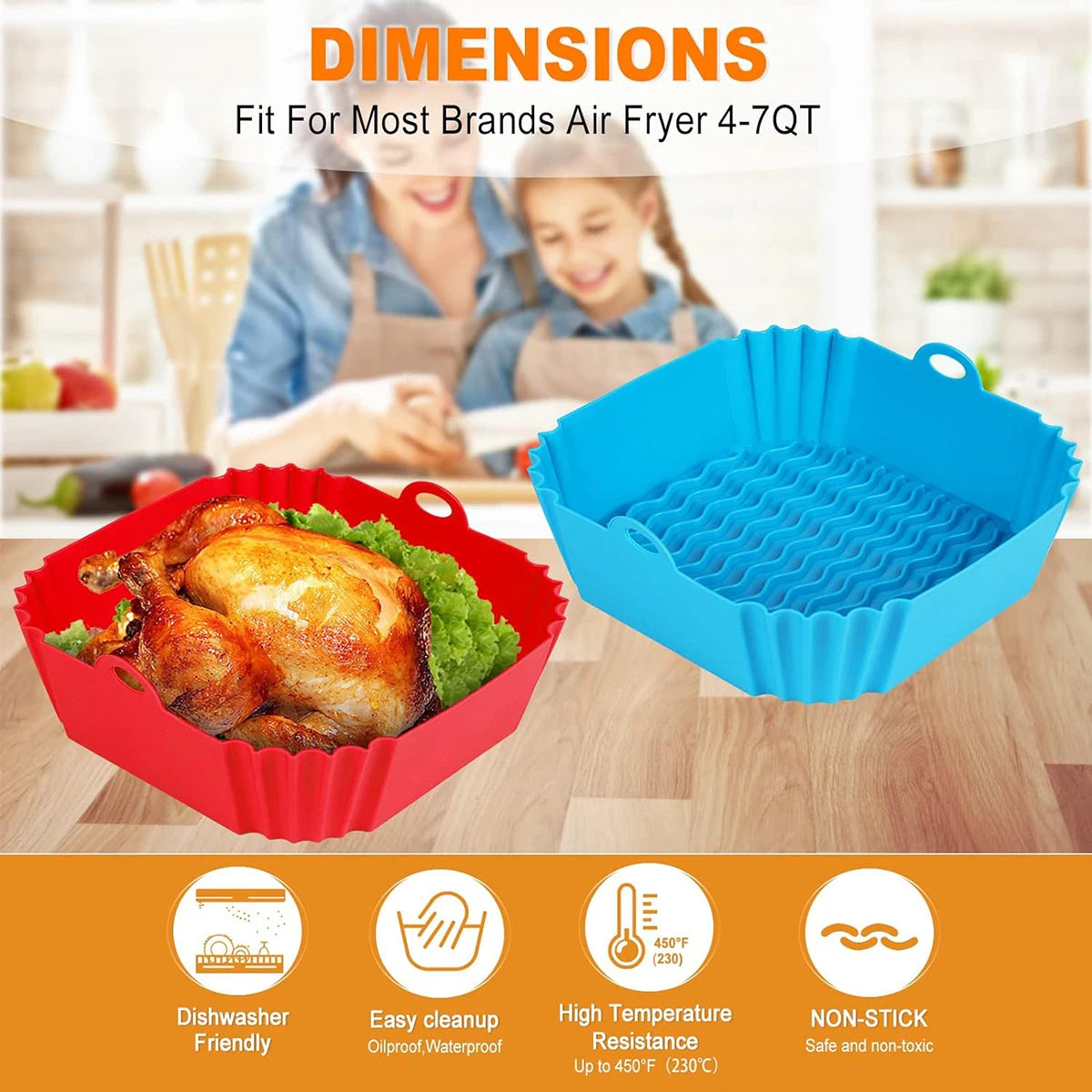 Air Fryer Silicone Liners Reusable Nonstick Baking Pan Set