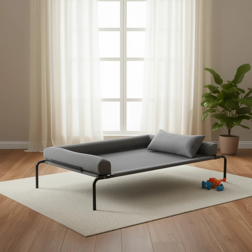 Elevated Dog Bed with Breathable Mesh Supportive Bolsters and Washable Steel Frame for Large Dogs