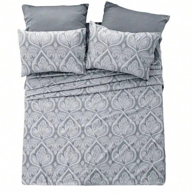 6-Piece Paisley Bed Sheets High GSM Brushed Microfiber Sheets.