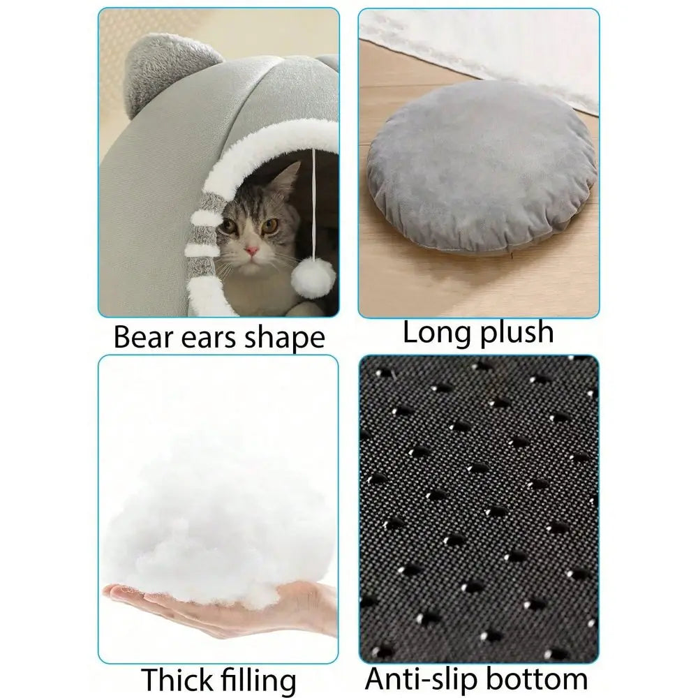 Plush Washable Cat Bed For Pets Featuring Anti Slip Bottom