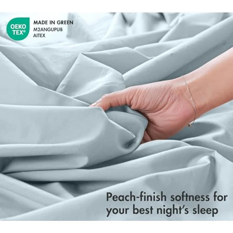 100% Cotton Percale Sheets Crisp Cooling Summer Bed Sheets for Hot Sleepers, Deep Pocket 12", Soft Peach Finish, Breathable and