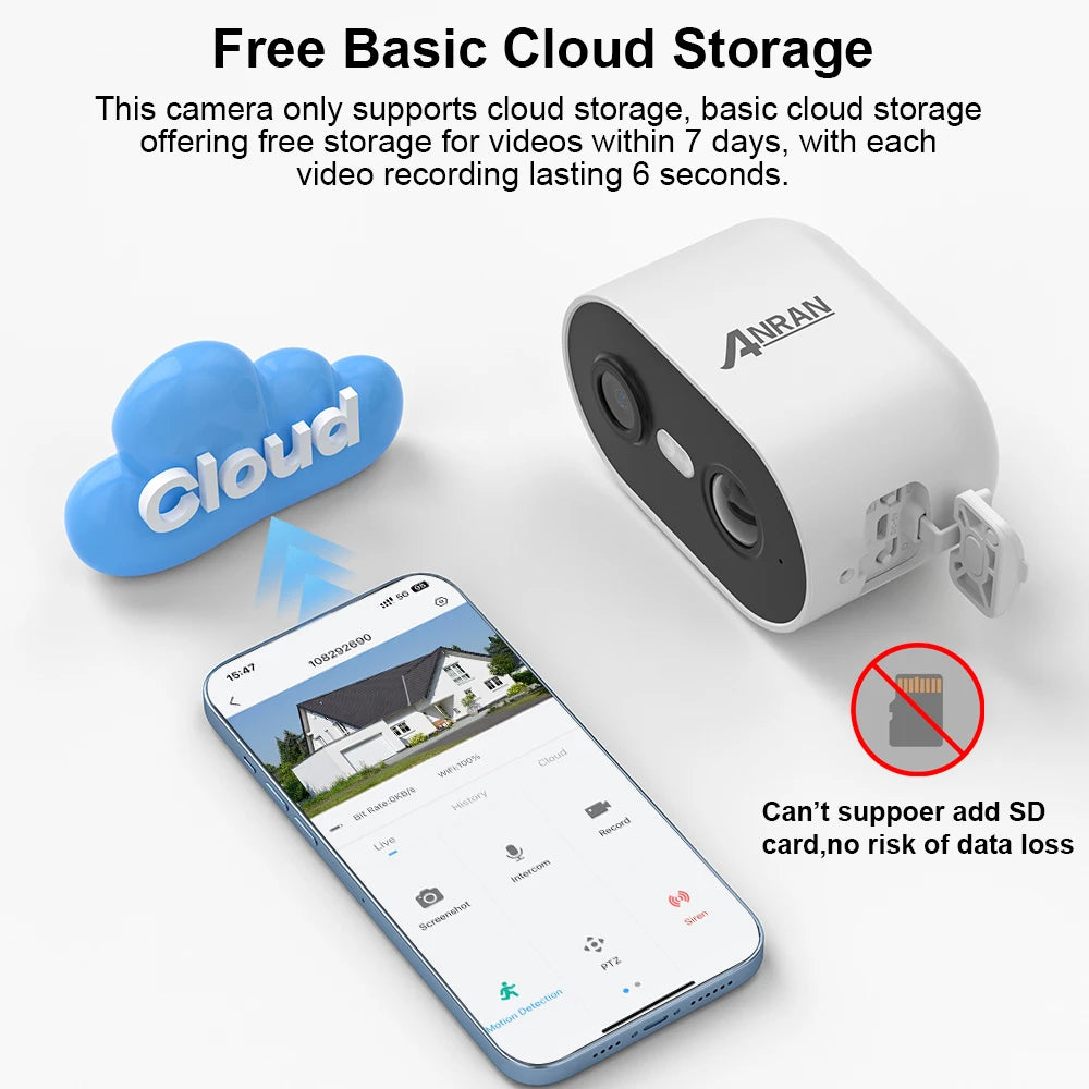 Anran 2K Battery Wifi Security Camera With PIR Human Detection