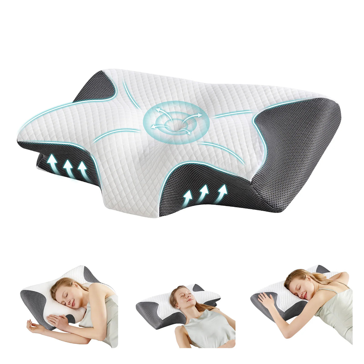 JHK Ergonomic Cervical Neck Memory Foam Pillow With Cooling Pillowcase