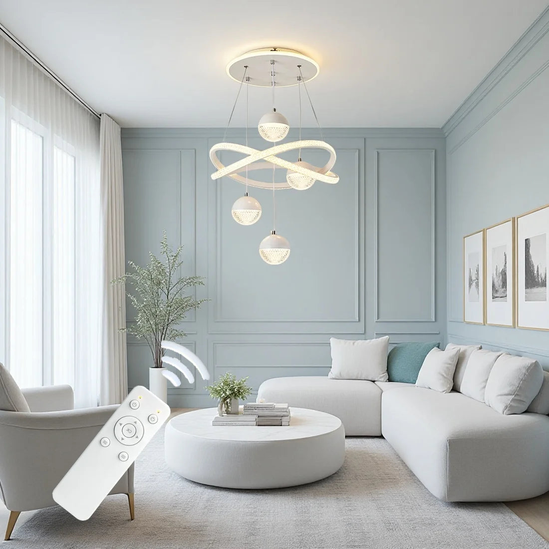 Modern LED Pendant Light With Four Spheres And Remote Control