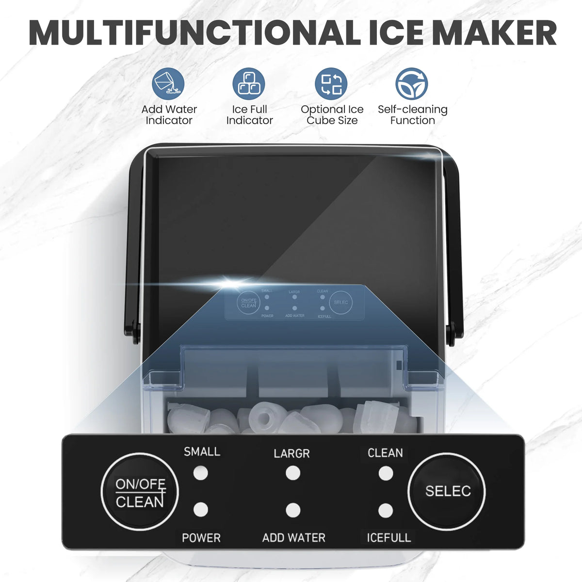 Compact Countertop Ice Maker Quickly Producing Bullet Ice Cubes