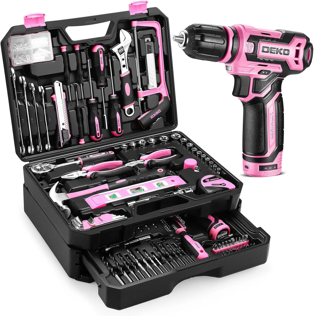 DEKO Cordless Drill Toolbox Combo Kit With Storage Organizer