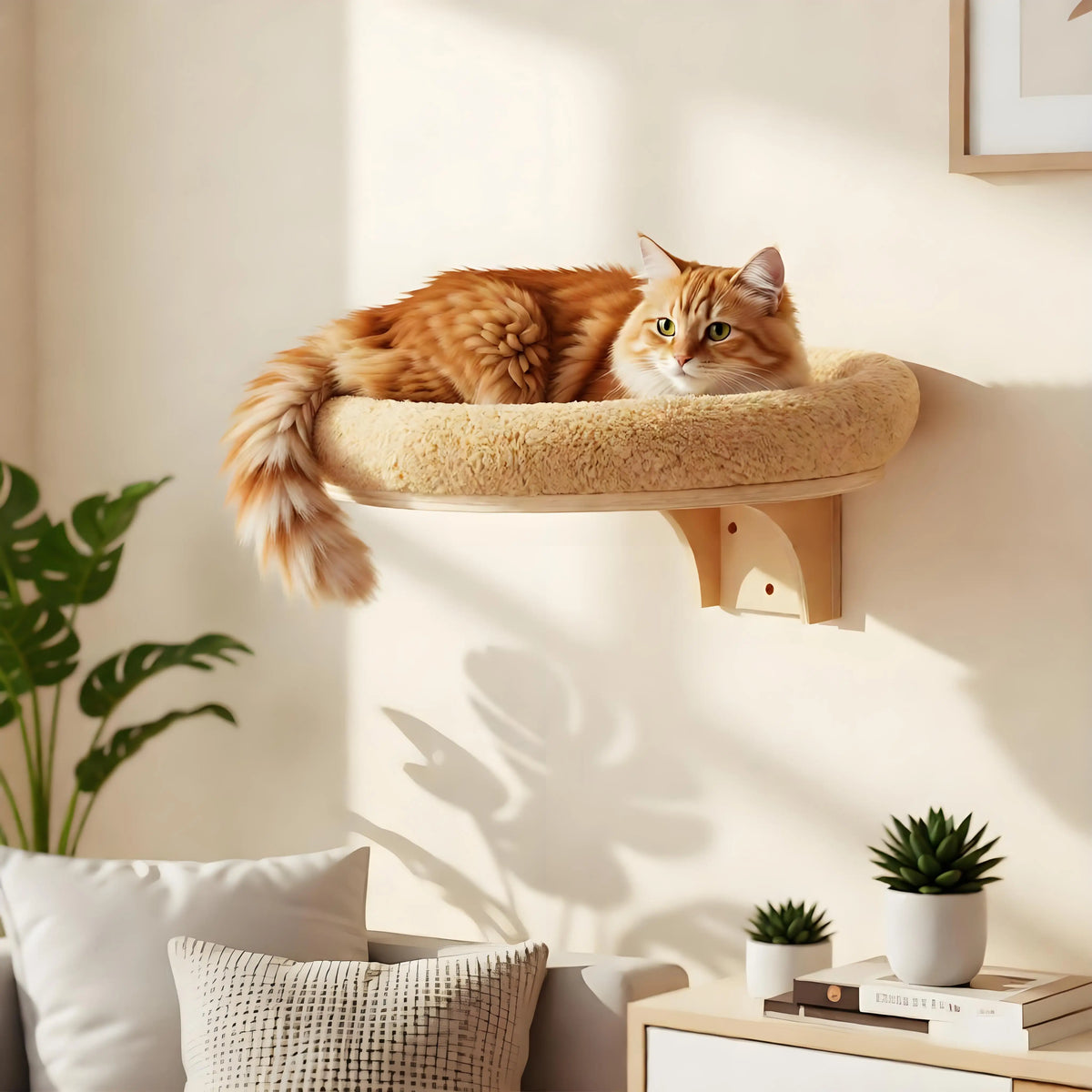 CWV Solid Pine Wall Mounted Cat Tree Hammock With Scratching Post