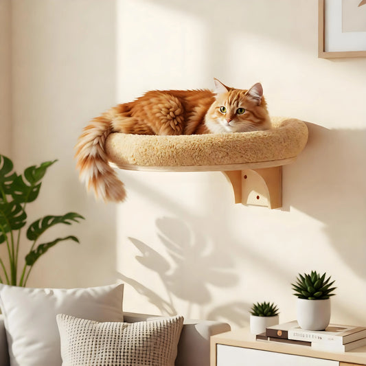 CWV Solid Pine Wall Mounted Cat Tree Hammock With Scratching Post