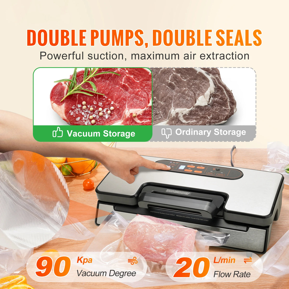 SucceBuy Vacuum Sealer 90KPa 130W With Free Bags Fresh