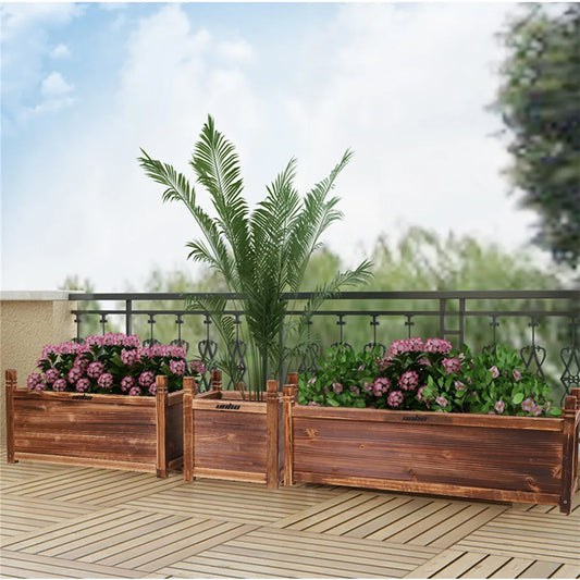 Premium Pine Wood Raised Garden Planter For Flowers And Herbs