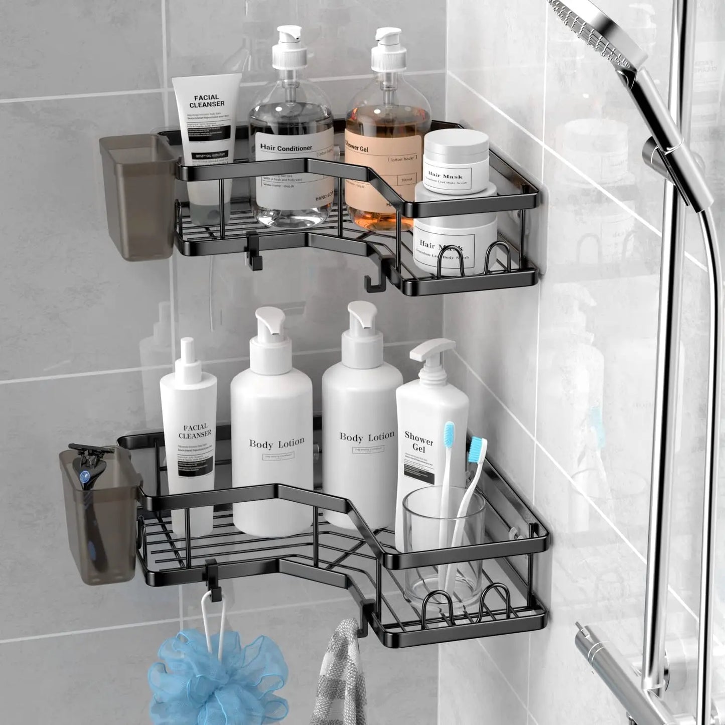 Corner Shower Caddy 3 Pack, Wall Mounted Stainless Steel Bathroom Organizer Shelf with Soap Dish, Adhesive No Drilling,