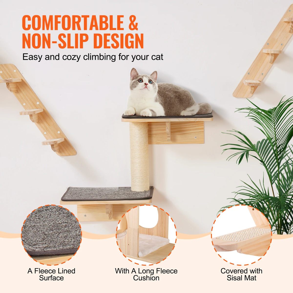 SucceBuy Wall Mounted Cat Shelves With Jumping Boards And Hammocks