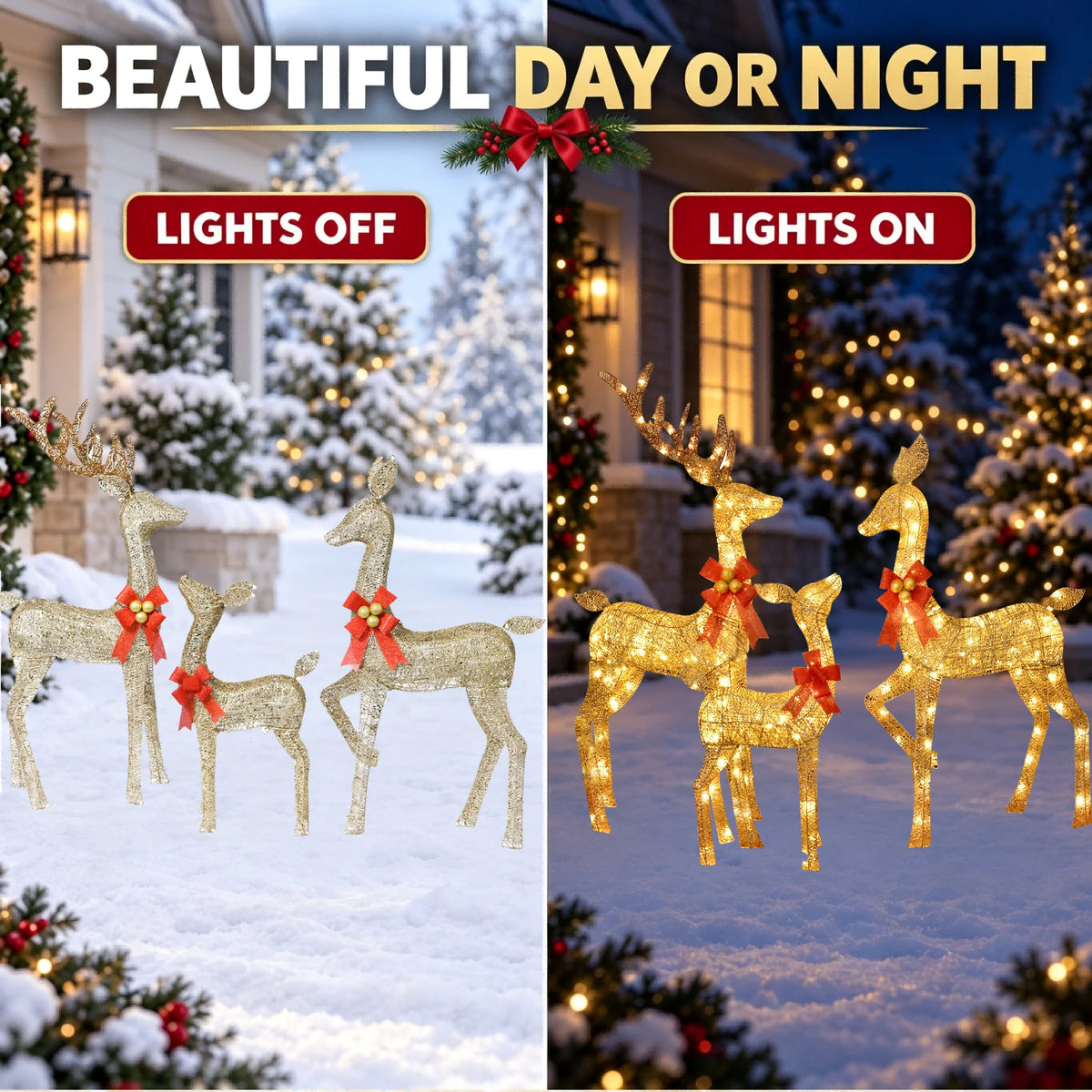 Outdoor Lighted Reindeer Family Christmas Yard Decor Led Lights