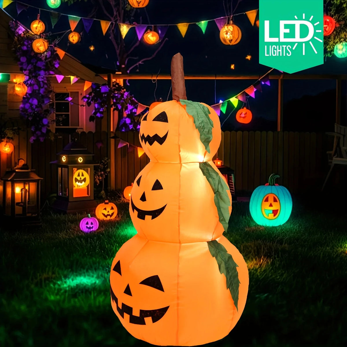 Halloween LED Inflatable Stacked Pumpkin Built In Lights Yard Decor