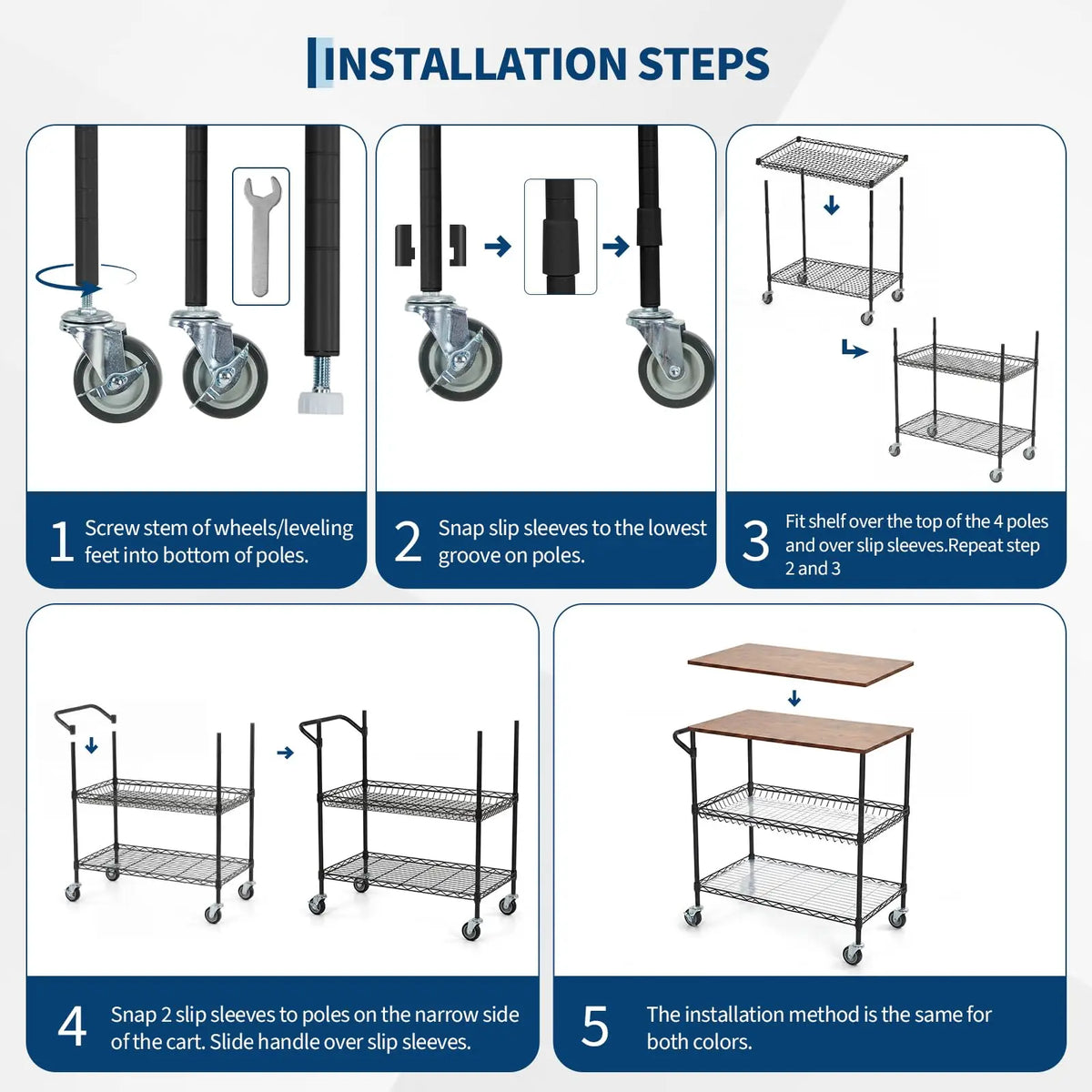 Himiss 3 Tier Rolling Kitchen Cart With Wood Top Rack