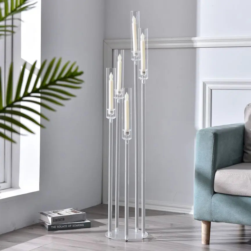 Acrylic Five Arm LED Candelabra Centerpiece For Home Weddings