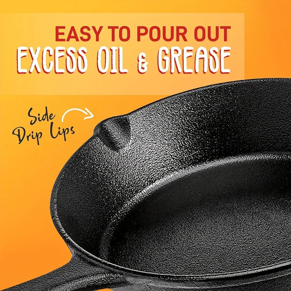 AEDG 3 Piece Cast Iron Skillet Set Preseasoned Pans