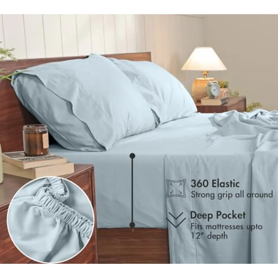 100% Cotton Percale Sheets Crisp Cooling Summer Bed Sheets for Hot Sleepers, Deep Pocket 12", Soft Peach Finish, Breathable and