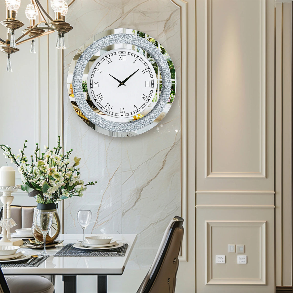 Decorative Twinkle Mirror Wall Clock With Alarm Function