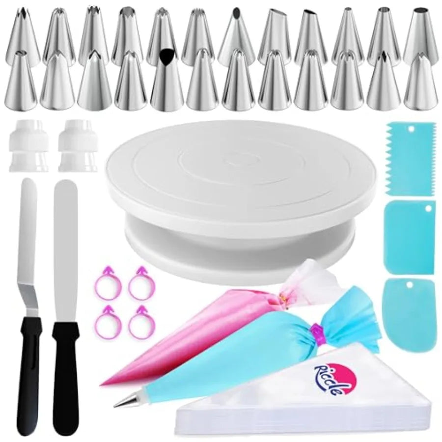 Cake Decorating Kit With Turntable And Piping Tips Set