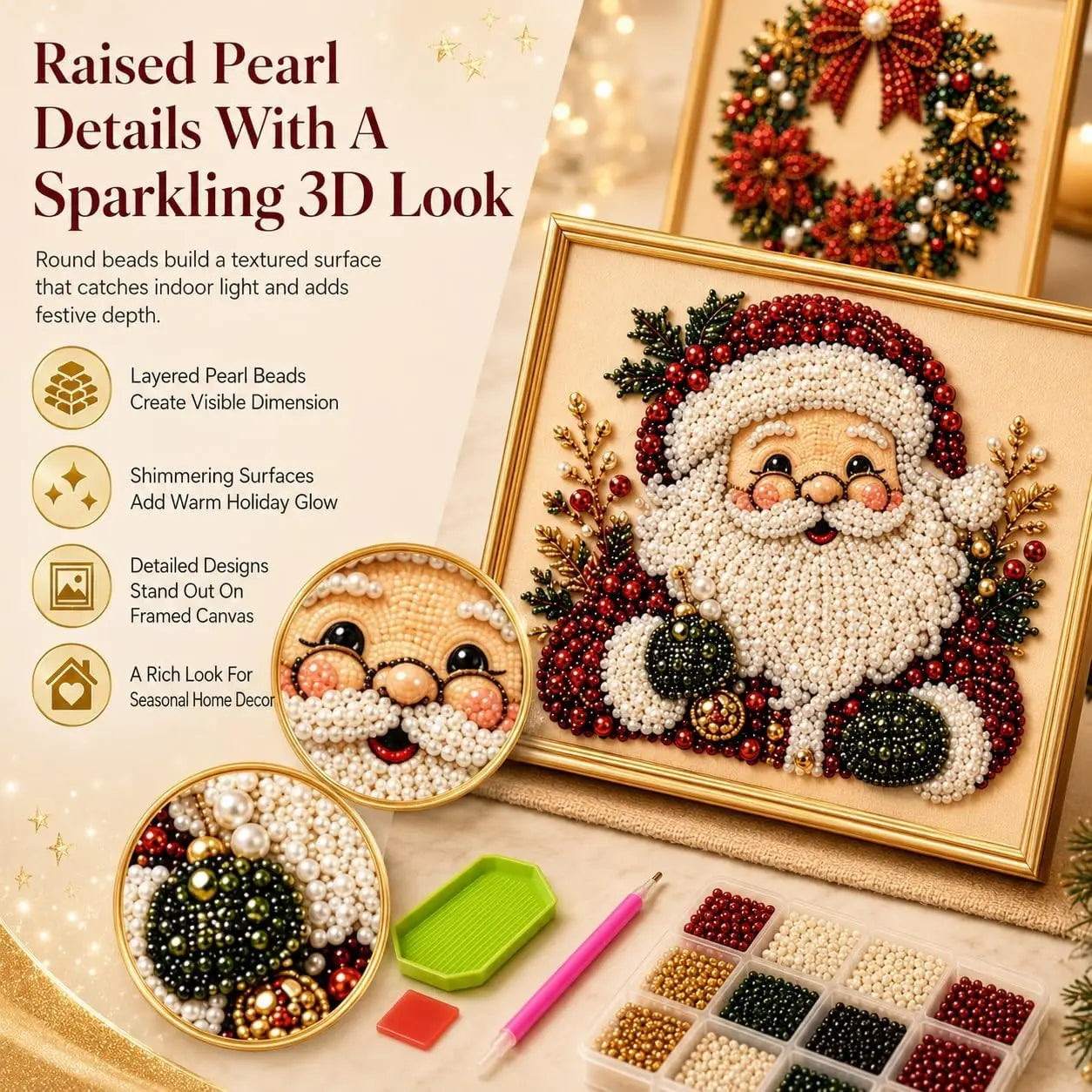 DIY Christmas Pearl Diamond Painting Kit With Festive Wall Decor