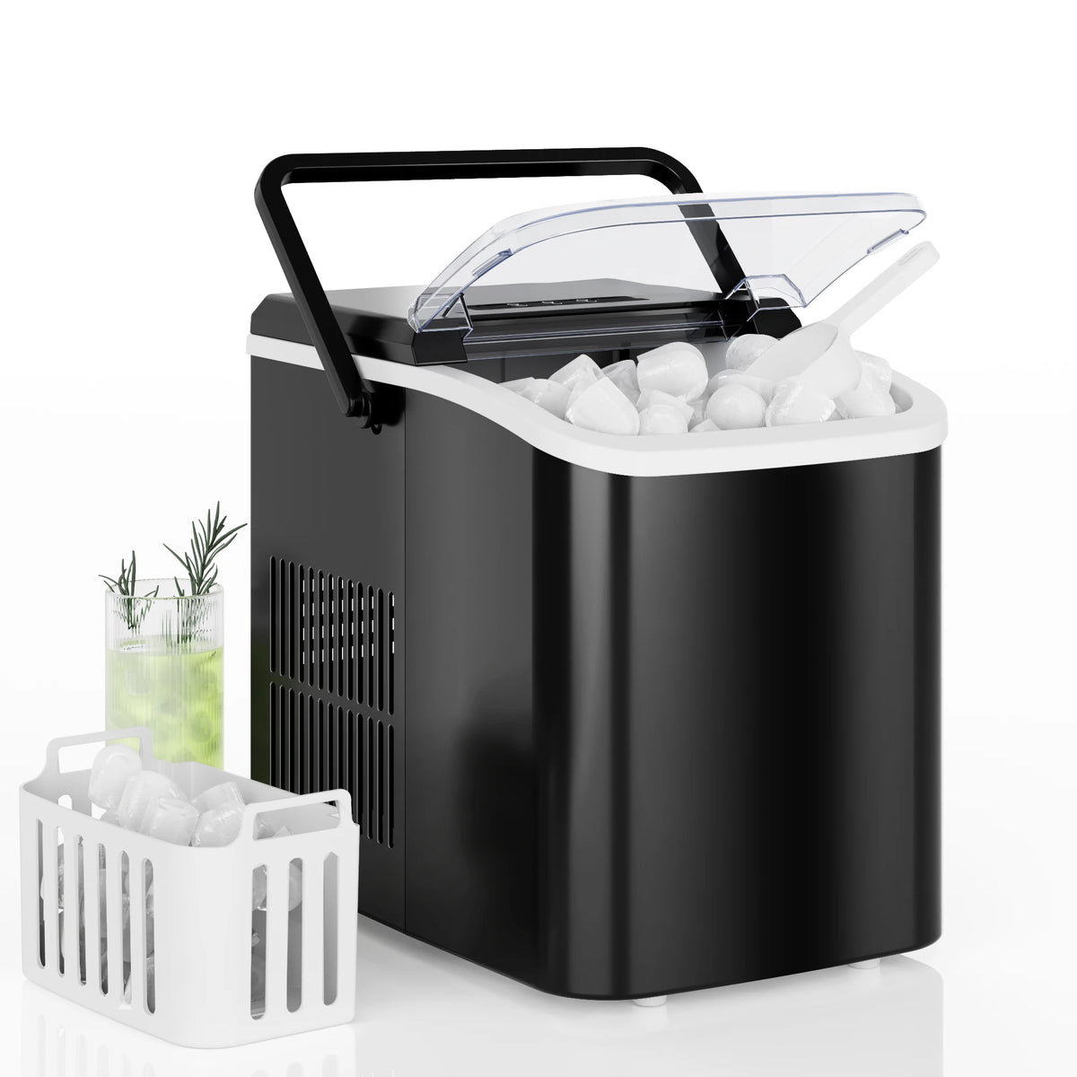 Compact Countertop Ice Maker Quickly Producing Bullet Ice Cubes