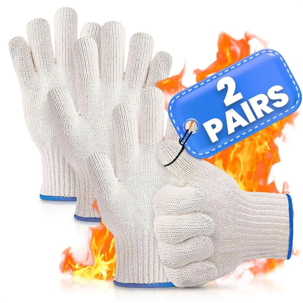 2 Pair Heat Resistant Gloves - 9.5 Oven Gloves with Fingers, Non-Slip BBQ Grill Protector, Reusable Heat Protection for Safe Coo