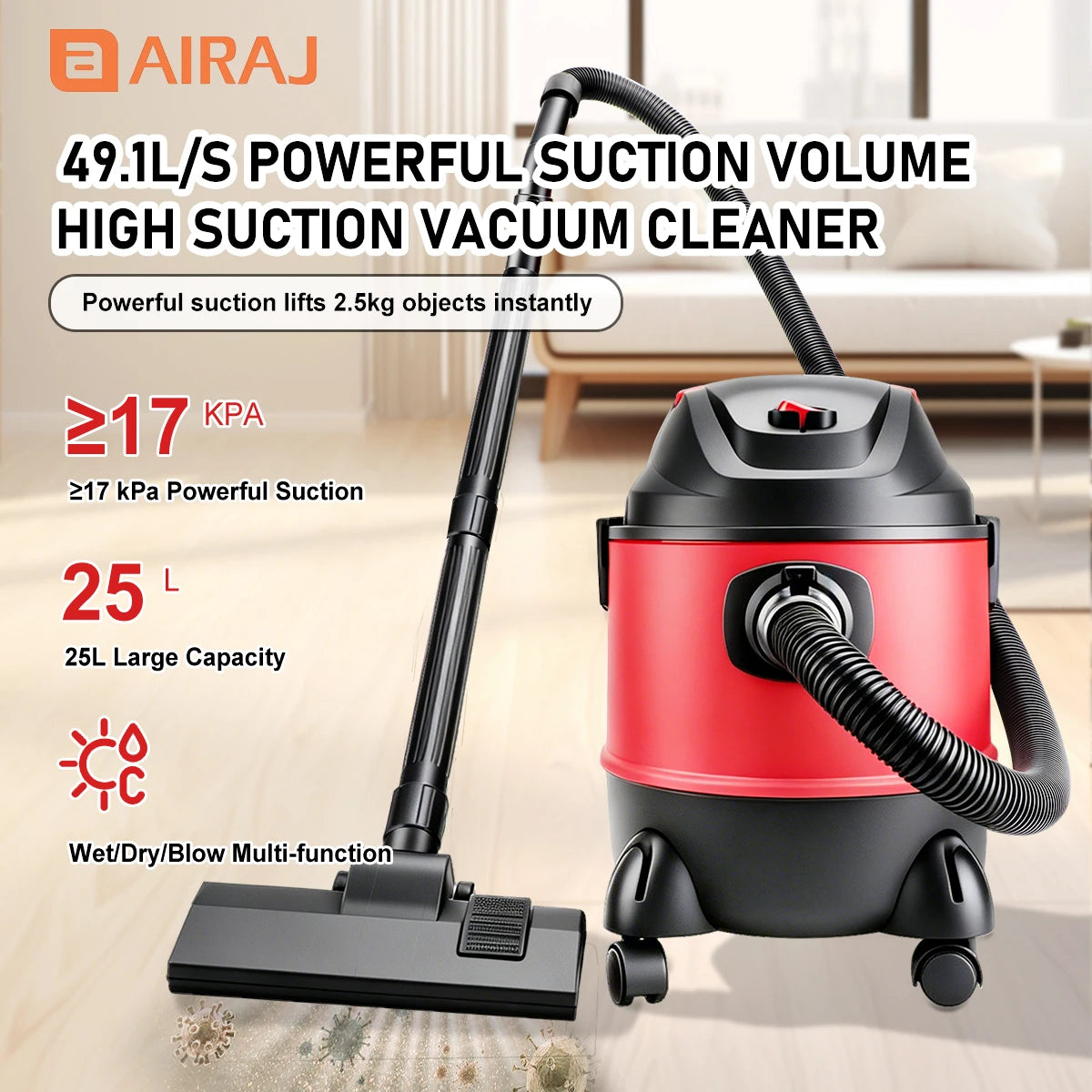Airaj Electric Dry Wet Vacuum Cleaner With Integrated Blower
