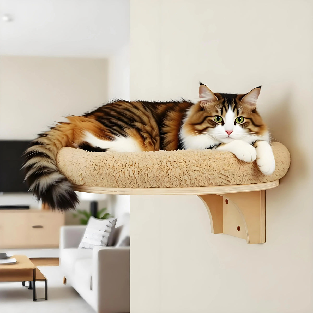 CWV Solid Pine Wall Mounted Cat Tree Hammock With Scratching Post