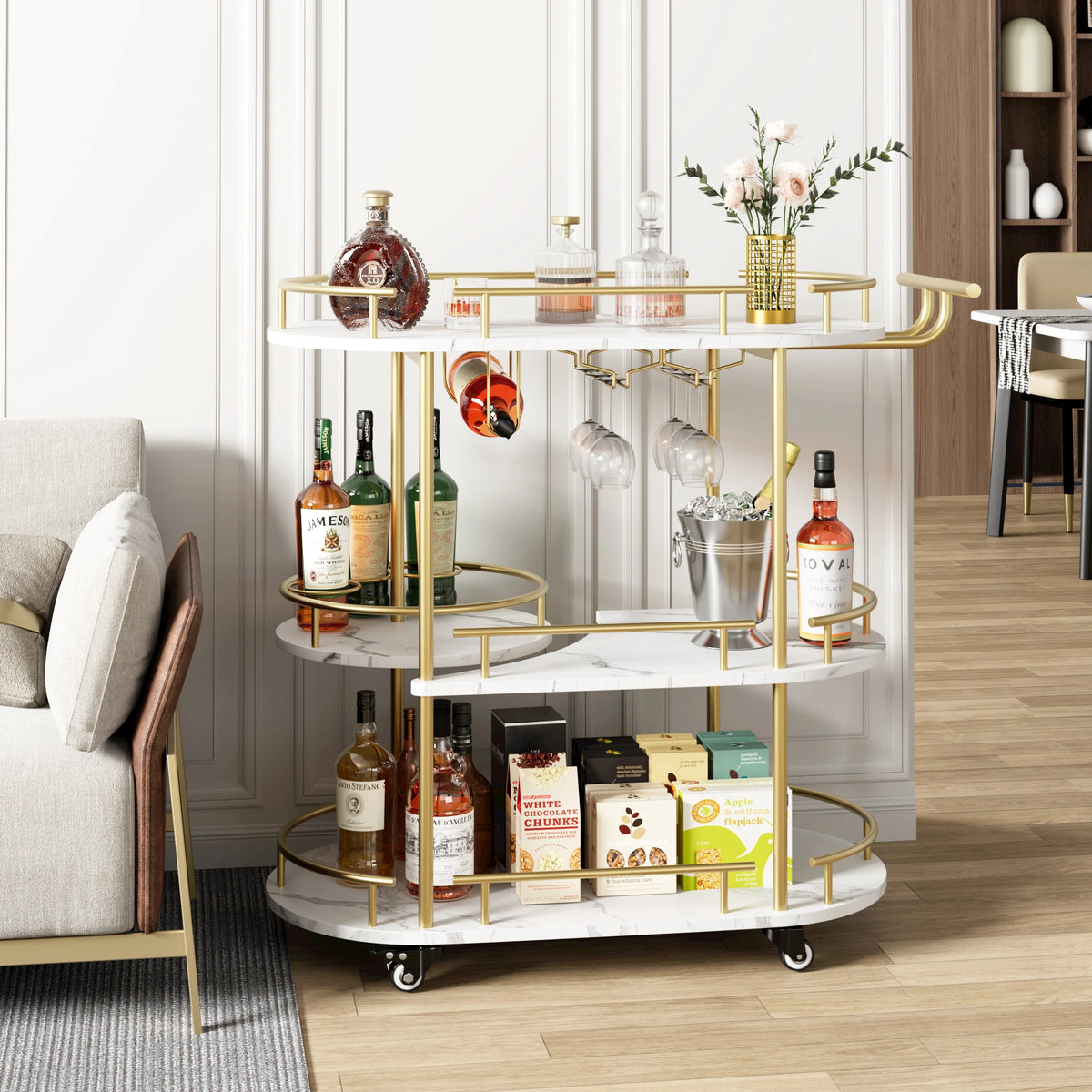 TWISTER.CK Bar Cart On Wheels With 4 Tier Storage Shelves