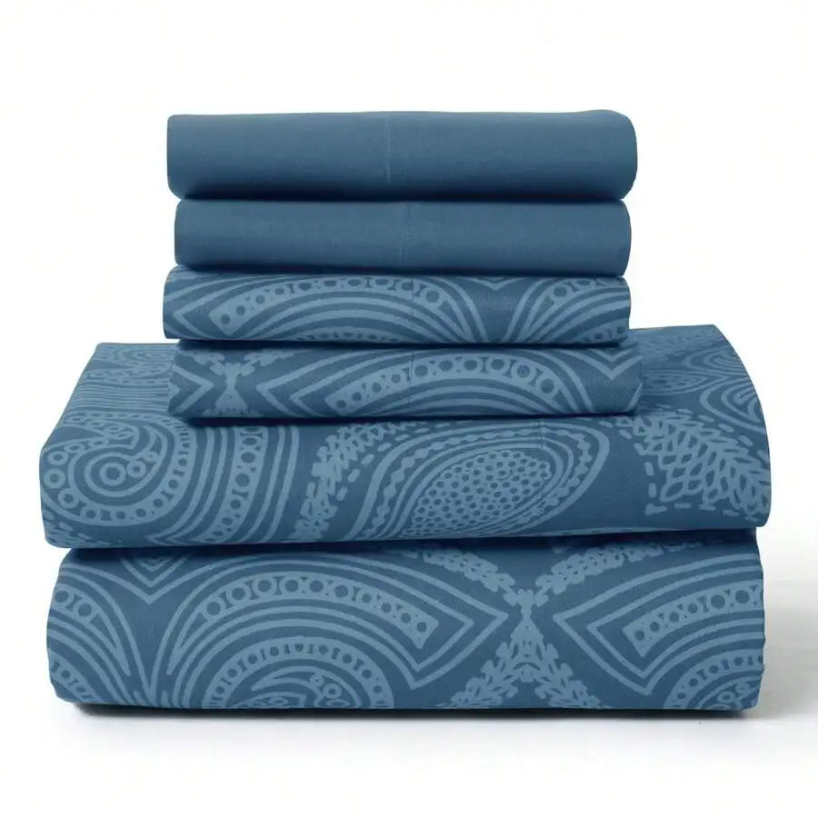 6-Piece Paisley Bed Sheets High GSM Brushed Microfiber Sheets.