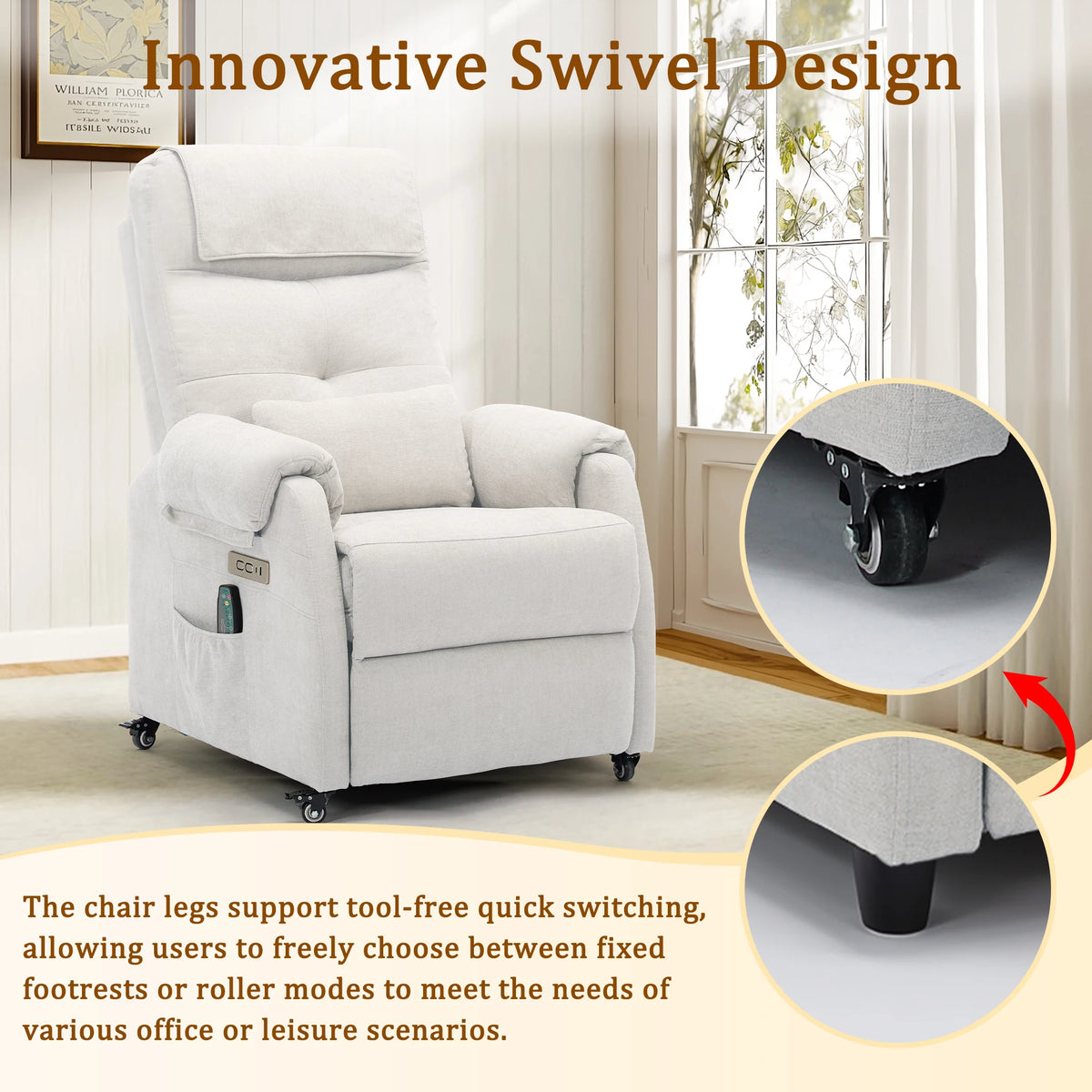 Korsaer Electric Recliner Chair With Usb Port And Wheels