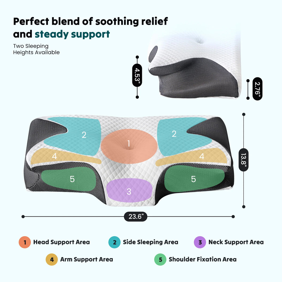 JHK Ergonomic Cervical Neck Memory Foam Pillow With Cooling Pillowcase